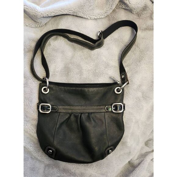 Fossil Black Pebbled Leather Hobo Crossbody Bag Clean - Picture 1 of 3